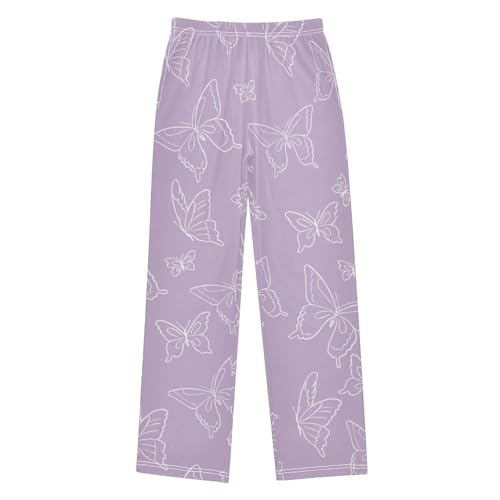 Purple Butterfly Boys Pants Boys Athletic Pants Long Pant for Boywith Pockets Wide-Leg Size 6-14Y