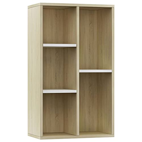 Cumyzo Book Cabinet/Sideboard White And Sonoma Oak 19.7"X9.8"X31.5" Engineered Wood Multicolour 12.5Kg/27.5Ib #TOP1