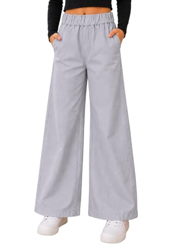 Image of ADBUCKS Girl's Stretch Denim Wide Leg Jeans Comfort Fit with Elastic Waistband, Straight Cut, Casual Style for All Seasons, Versatile Clothing