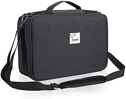 Shulaner Colored Pencil Case Slot Holds 300 Pencils or 200 Gel Pens with Zipper Closure Large Capacity Nylon Pen Organizer for Painter or Artist (Black with Shoulder Strap)