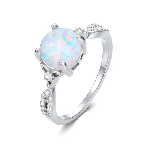 2CT Round Cut Opal Engagement Rings 925 Sterling Silver Celtic Knot Genuine Opal Wedding Ring with 5A Cubic Zirconia for Women