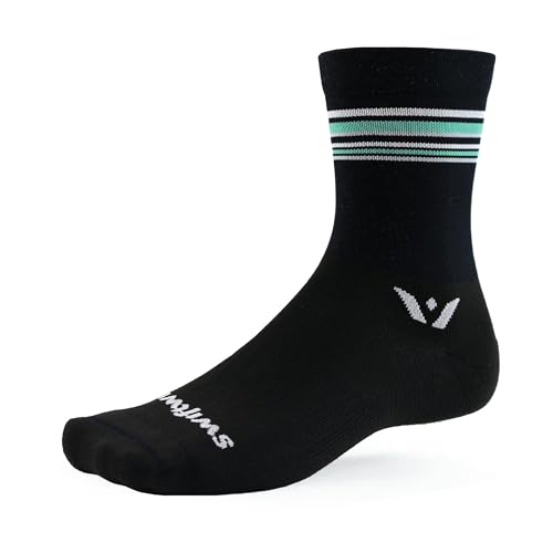 Image of Swiftwick ASPIRE FIVE Mid-Crew Cycling Socks, Unisex, Mint /Black, S