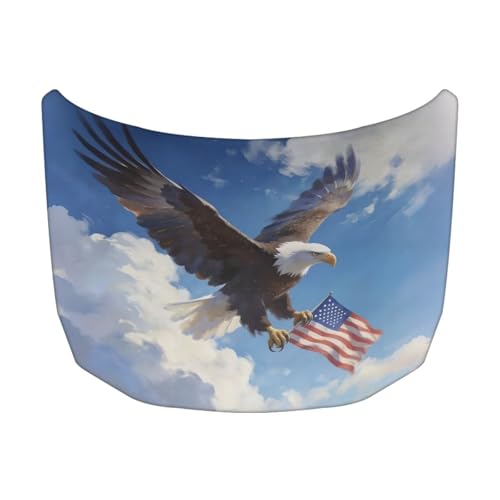 Image of Car Hood Cover Easy to Install Fabric Hood Cover Eagle and American Flag Vehicles Decorate Engine Removable Automotive Accessories Suitable for Cars(59x39 Inch)