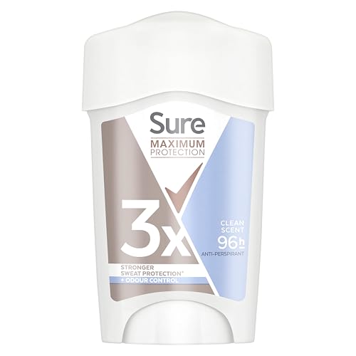 Sure Maximum Protection Clean Scent Anti-Perspirant Cream Women’s Deodorant Stick with 3x stronger* sweat protection for 96 hour sweat and odour protection 45 ml