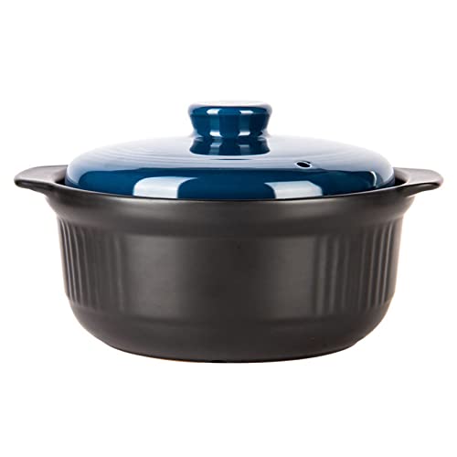 WDSOPK Olla De Cocina, Cacerolas para Caldo, Cacerola De Cerámica Retro, Cacerola De Cerámica con Tapa, Cacerola Clásica, Cacerola para Horno, Cacerola con Doble Asa(Azul 1 Litro-A)