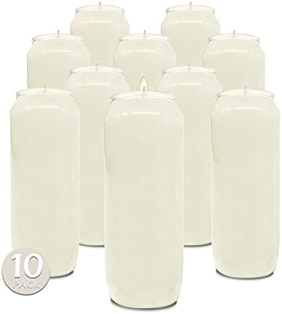 9 Day White Prayer Candles, 10 Pack - 7" Tall Pillar Candles for Religious, Memorial, Party Decor, Vigil and Emergency Use - Vegetable Oil Wax in Plastic Jar Container - by Hyoola