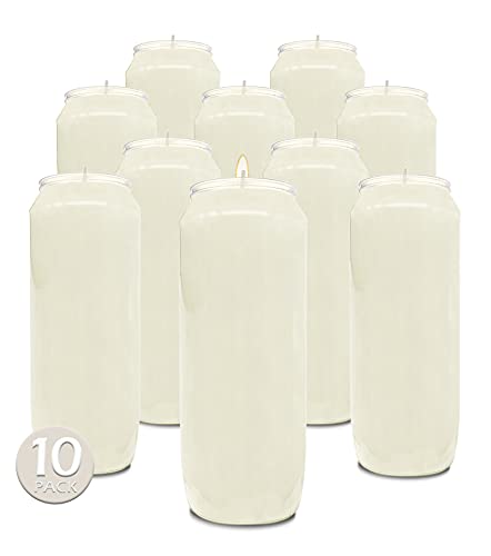Hyoola 9 Day Prayer Candles 7 inch Tall Pillar Candles for Religious Memorial Party Decor Vigil and Emergency Use - Vegetable Oil Wax in Plastic Jar Container White (Pack of 10)