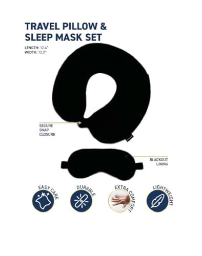 Image of Microfiber Travel Pillow with Eye Mask - Soft Neck Support Pillow for Airplane, Car, Train & Office - Compact & Lightweight Travel Essentials Set for Men & Women,Black