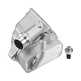 INFINAUTO Engine Oil Cooler Oil Filter Housing Adapter Assembly Oil Cooler with Oil Cooler Sensors No.11428642289 for BMW 128i 135i 135is Upgraded Aluminum Alloy Silver Tone, 1 Set
