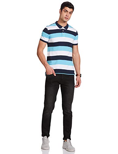 Image of Color Plus Men's Striped Slim Fit T-Shirt (COKV00809-B3 Medium Blue 00S)