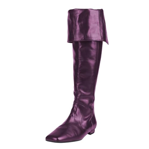 Pazzion Womens Square Toe Foldover Flats Knee High Boots Side Zipper Wide Calf Low Heel Long Booties Prom Office Fall Winter Shoes Size 4-16 US