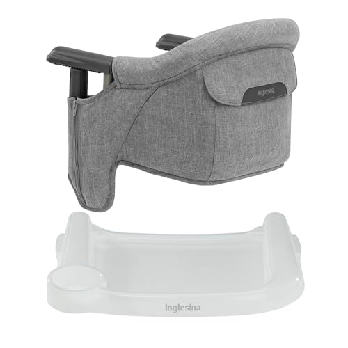 Image of Inglesina Fast Table Chair - Stone Gray Melange + Fast Dining Tray - Portable Baby High Chair - for Babies & Toddlers up to 37 lbs - Fits Tables 0.8'' to 3.5'' Thick - Compact - Travel Bag Included