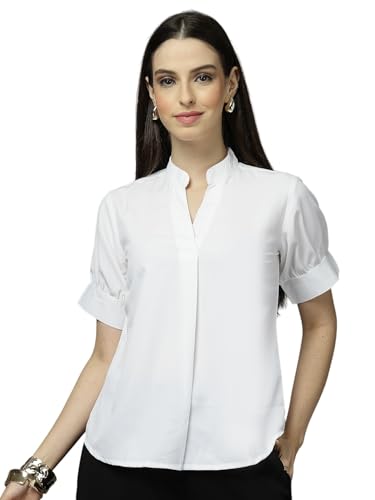 Haut blanc en polyester infroissable pour femme active
