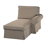 Kollektion 100% Baumwolle Dekoria Ektorp Bezug für Récamiere rechts Sofahusse passend für IKEA Modell Ektorp grau-braun