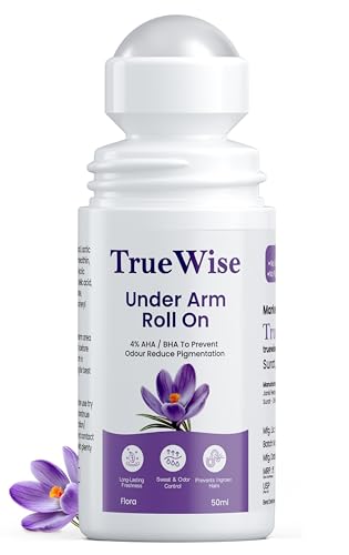 TrueWise® Underarm Roll On 50ml | 4% Aha Bha,2% Lactic Acid, 1% Mandelic Acid, 1% Salicylic Acid | Controls Odour & Reduces Pigmentation | 0% Aluminium & 0% Alcohol | Long Lasting Flora Fragrance