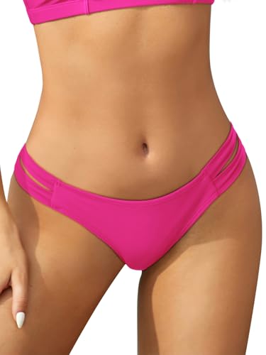 SHEKINI Mujer Traje de Baño Clásicas Cintura Baja Parte Inferior del Bikini Triángulo Pantalones de Nadar Braga Bikinis Tanga Brasileño Bikini de Playa(Rosa Fluorescente W,S)