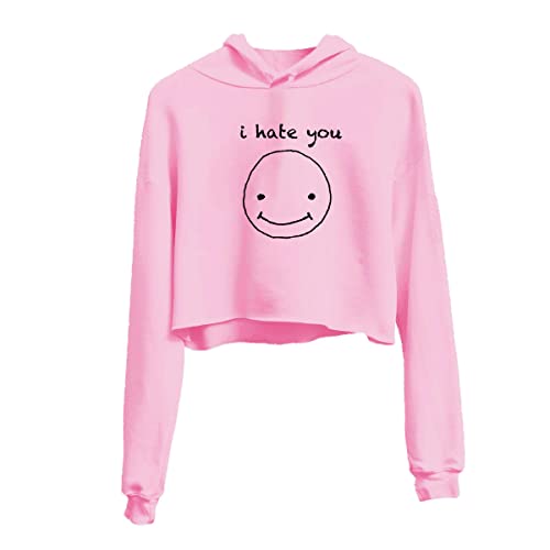 Moletom Cropped Moletinho Rosto Feliz I Hate You (P, Rosa)