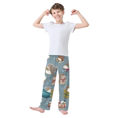 ZZXXB Cartoon Hedgehog Snow Boys Long Pants Soft Trousers Elastic Waist Kids Lounge Bottoms with Pockets S-XL3