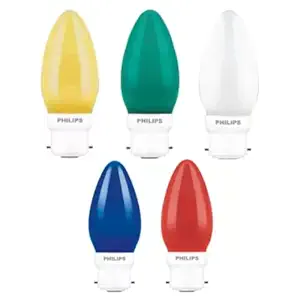 Philips 0.5-watt LED Candle Bulb | Deco Assorted Festive Range LED Candle Bulb | Colored LED Candle Bulb for Decoration, Bulb Base: B22 | Pack 5 Colors, 1 Unit/Each (White,Yellow,Green,Blue & Red)