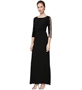 green emerald velvet dress SL Fashions Beaded Shoulder Long Sleeves Chiffon Jacket with Scoop Neck  Tiered Skirt Dress
