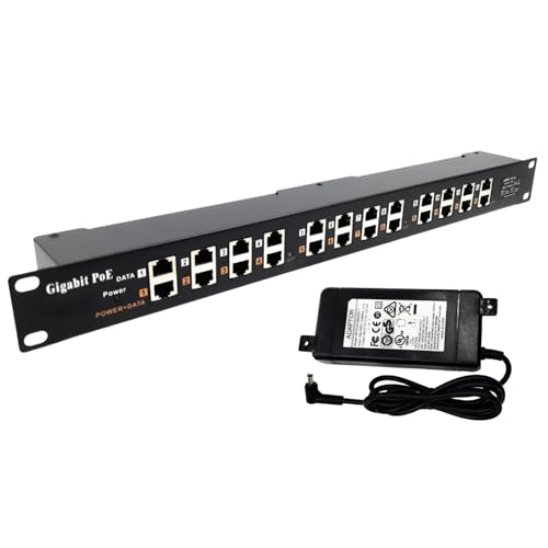 PoE Texas - PoE Injector - 12 Port Gigabit Passive Midspan Injector with 48V 120 Watt UL Power Supply - Power Over Ethernet for 802.3af or at (PoE+) Devices VoIP Phone, WiFi Access Point, IP Camera