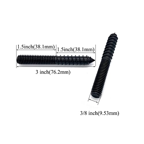 Image of 12 Pack 3 /8-16 x 3 Inch Black Hanger Bolts 3 /8-16 inch Double Headed Bolts 3 /8 Wood Dowel Screw Self-Tapping Screw Hanger Bolts for Furniture Double Head Threaded Rods Bolt 75mm Length