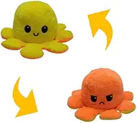 Brinquedo Polvo De Pelúcia Reversível Feliz e Bravo 20cm - Amarelo e Laranja Polvinho do Humor Polvo Tik Tok