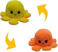 Brinquedo Polvo De Pelúcia Reversível Feliz e Bravo 20cm - Amarelo e Laranja Polvinho do Humor Polvo Tik Tok