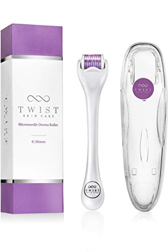 Microneedle Derma Roller to Make Face & Body Beautiful, Glowing, Smoother, More Youthful. 0.30mm Micro Needles, Instruction Guide & Bonus Travel Case