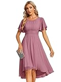 Ever-Pretty Women's Chiffon Crew Neck Pleated Waist Short Sleeve Wedding Guest Dress Bridesmaids Orchid 16UK