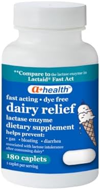 Amazon.com: A+Health Dairy Relief Lactase Enzyme 180 Count, 9000 FCC ...