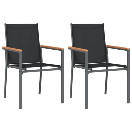 vidaXL Sillas de jardín 2 uds textilene y Acero Negro 55x61,5x90 cm, Silla de Exterior, Silla de Patio, Silla de balcón, Silla de terraza
