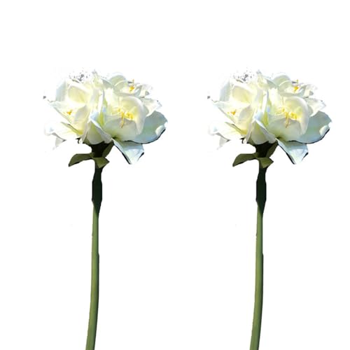 Shirfloral 2Pcs Artificial Red Velvet Amaryllis Stem 29 Inch Tall Stems Silk Petals Bouquet Faux Indoor DIY Craft Table Centerpiece for Home Living Room Wedding Party Arrangements (White)