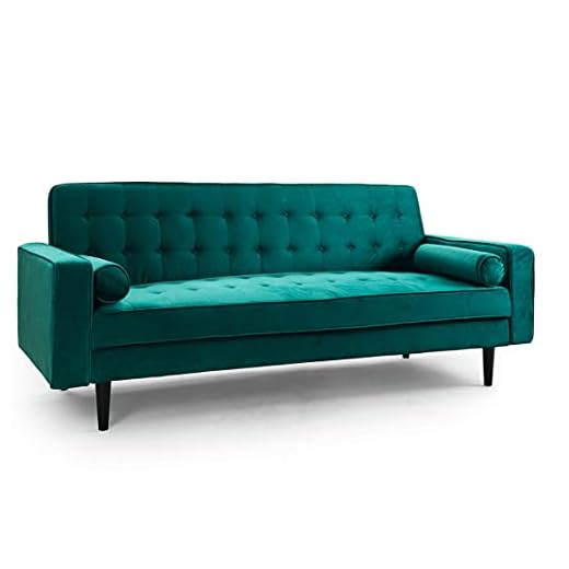 SWEET SOFA®- Sofá Cama Vintage Green, 3 plazas Convertible en Cama Doble, Sistema Apertura Clic Clac, Tapizado Aterciopelado Verde