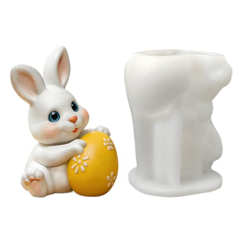 Molde para velas de Pascua – Molde de silicona de conejo con huevo, herramienta reutilizable resistente al calor, desmoldado sin esfuerzo, accesorio creativo para manualidades, uso versátil | para