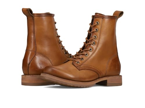 Frye Veronica Flex Bootie Women’s Combat Boots Crafted from Hand-Burnished Vintage Italian Leather with Genuine Stitch-Down Welt Construction and Leather Lining , Caramel - 8 M