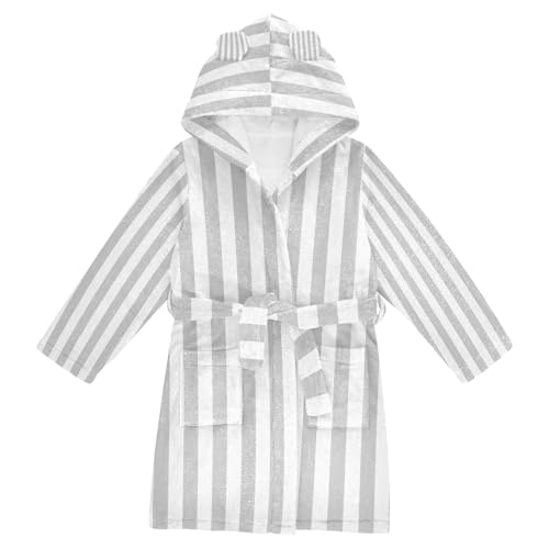 GuoChe Stripe Gray White Colors Hooded Pajama Robe For Girls 4-6