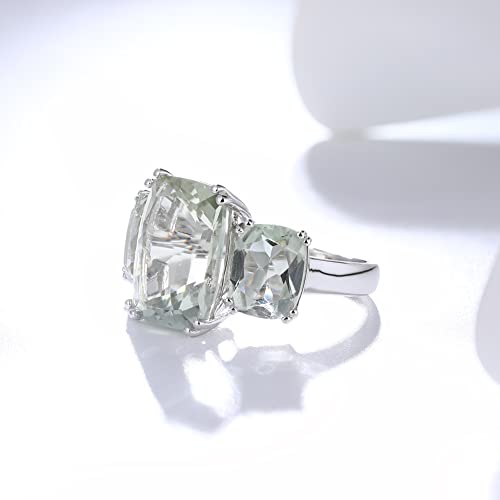 Supermodel 10 Ct Natural Green Amethyst 3 Stone Statement Ring For Women 925 Sterling Silver Rhodium Plated Solitaire Promise Ring Gift For Anniversary Valentines Day Size 9 #TOP3
