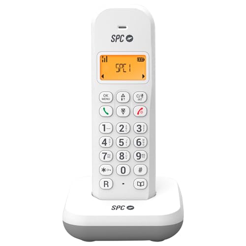 SPC Keops - Teléfono Inalámbrico con Pantalla Iluminada | Identificador de Llamadas | Agenda 50 Contactos | Modo Eco | Compatibilidad GAP, Blanco