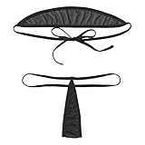 Hedmy Women Sheer See Through Bikinis Bandeau Top Mini Tear Drop Thong Micro Bikini Set Bathing Suit Black One Size