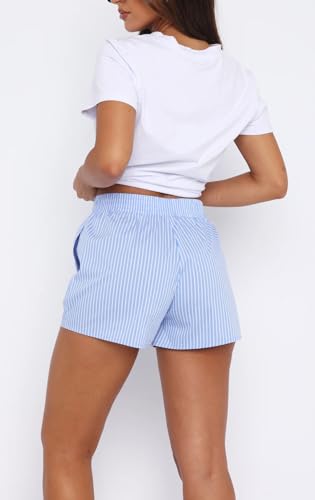 Image of Y2k Plaid Shorts Cute Baggy Ginghem Boxer Shorts for Women Checked Lounge Pajama Bottom Preppy Sleep Pj Shorts