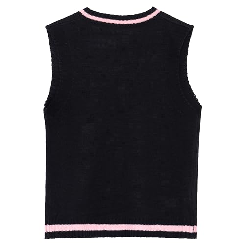 Image of Cartoon Sweater Vest Women Preppy Style V Neck Knit Sweaters Girls School Uniform Anime Sleeveless Pullover Tank Tops Black S