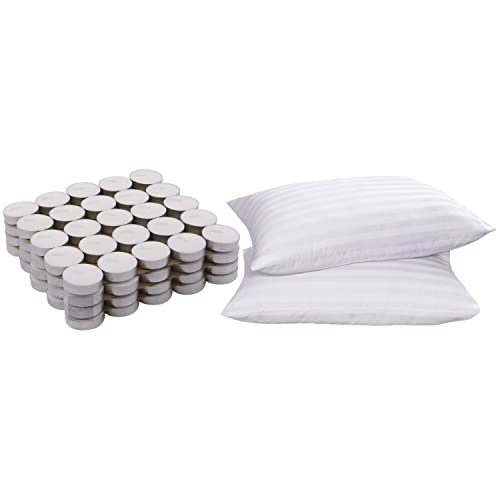 Image of Paraffin Wax Candles (Set of 50, Burn Time: 2 Hours) with Cotton King Size Pillow Perfect for Decoration of Diwali, Christmas, Dinner, Wedding Parties, Church, Spa, Restaurant