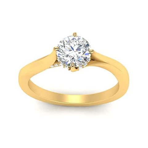 Jewelryonclick Compass Point Round Hidden Halo Diamond Ring Yellow Gold Plated Created Cubic Zircon Round Shape Side Stone Engagement Rings Pave Setting Dimensione V Casual Wear for Gift Cover