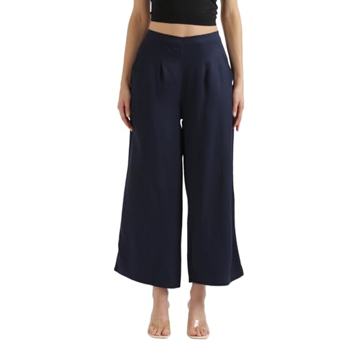 Image of SAADAA Palazzo Pants for Women Half-Elasticated Waistband | Palazzo for Women in Soft Viscose Fabric | Regular Fit with Mid Rise Waist & Deep Pockets | Versatile for Formal & Casual Wear