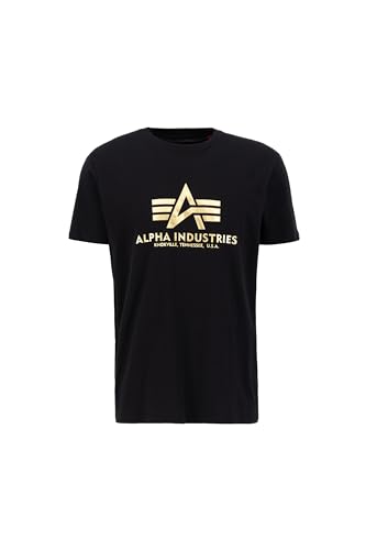 Alpha Industries Basic Foil Print T-Shirt für Herren Black/Yellow Gold