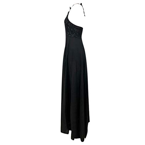 YiYLunneo Women\'s Dress Elelgant Embroidery Lace Halter Evening Party Wedding Slit Formal Long Dresses Black
