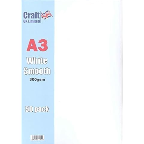 Craft UK Pack of 50 Blank A3 Smooth White Card 300gsm Cover