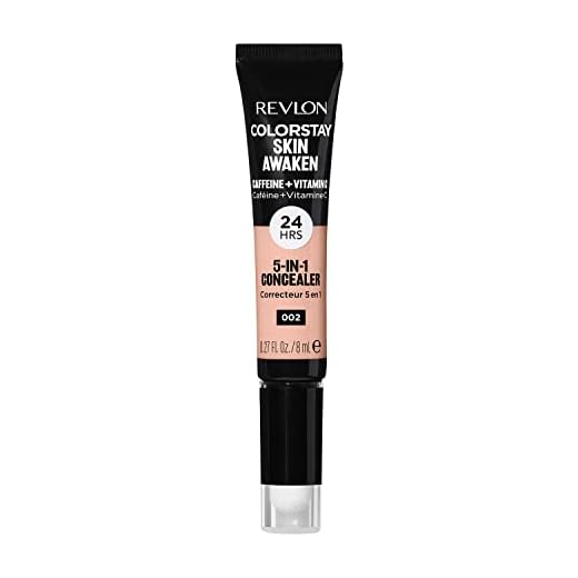 Revlon ColorStay Skin Awaken 5-in-1 Concealer, Lightweight, Creamy Longlasting Face Makeup with Caffeine & Vitamin C, For Imperfections, Dark Circles & Redness, 002 Universal Brightener, 0.27 Fl Oz