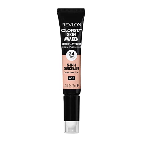 Revlon ColorStay Skin Awaken 5-in-1 Concealer, Lightweight, Creamy Longlasting Face Makeup with Caffeine & Vitamin C, For Imperfections, Dark Circles & Redness, 002 Universal Brightener, 0.27 fl oz